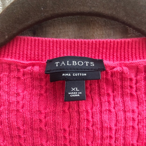 Talbots Cardigan 100% Pima Cotton Sweater Pink Cable Knit Button Front Womens XL - Picture 5 of 15